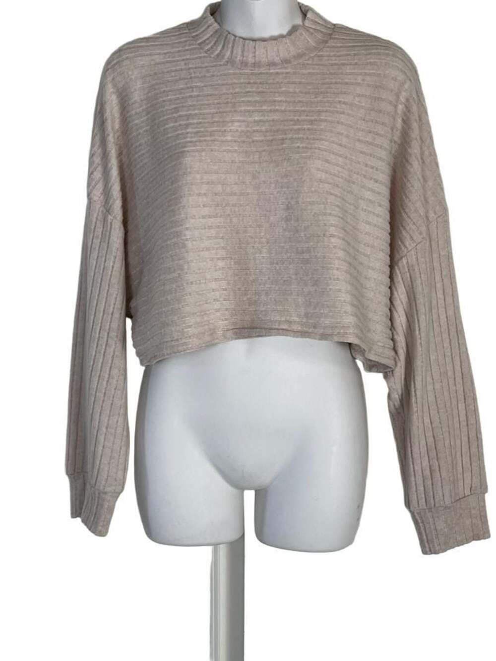 Hyfve Ribbed Mock Neck Cropped Long Sleeve Sweater
